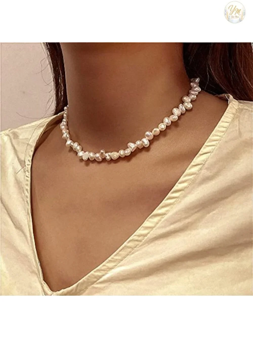 Baroque Freshwater Pearl Choker Necklace for Women Gold Plated 17.5 Inch